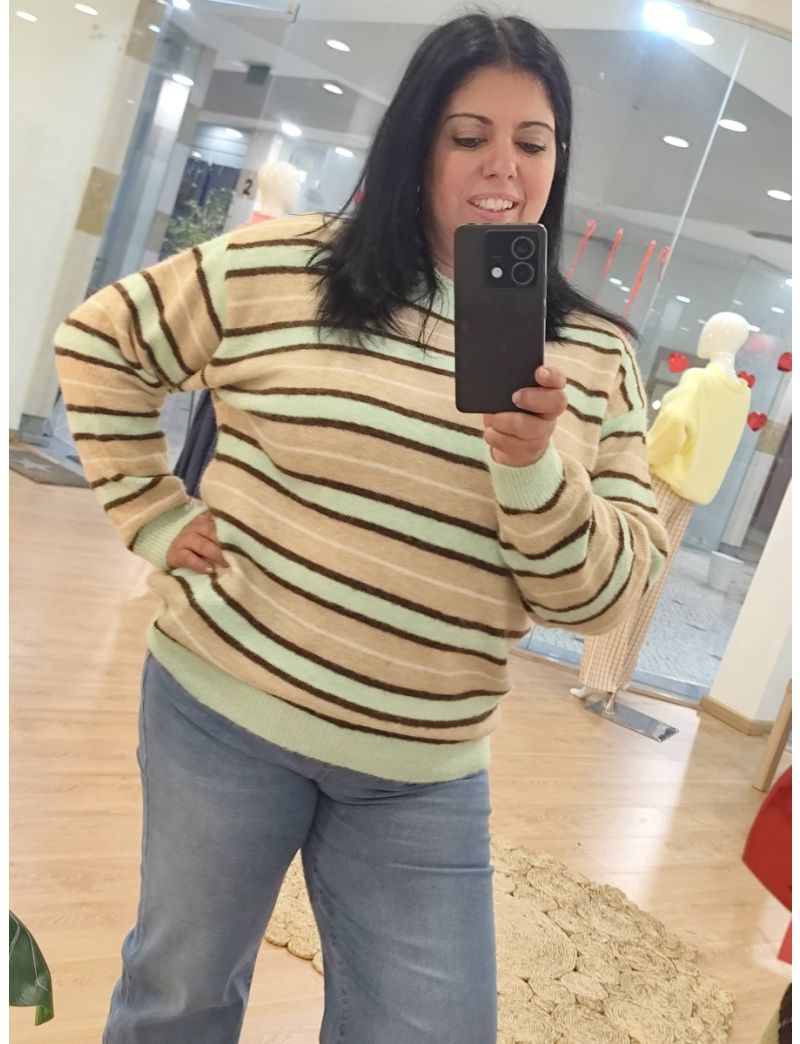 Camisola &agrave;s riscas, verde